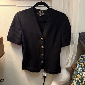 St. John Basic black and Gold Fitted short sleeve cardigan sweater top